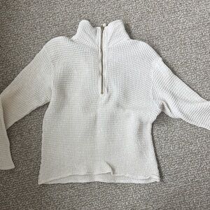 DONNI. Cream Textured Half-Zip Sweater